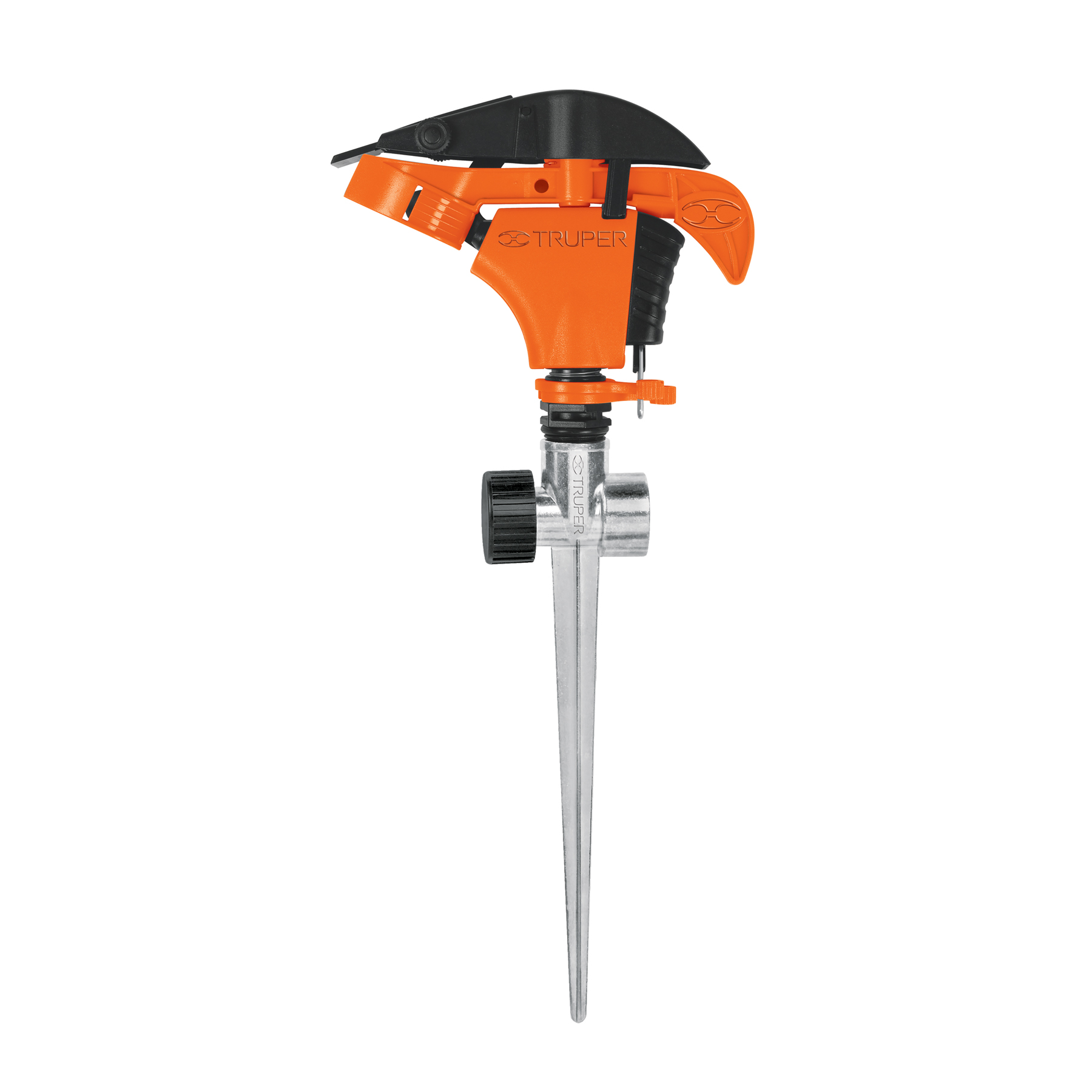 Aspersor plástico 11", dos vías, estaca metálica, TRUPER