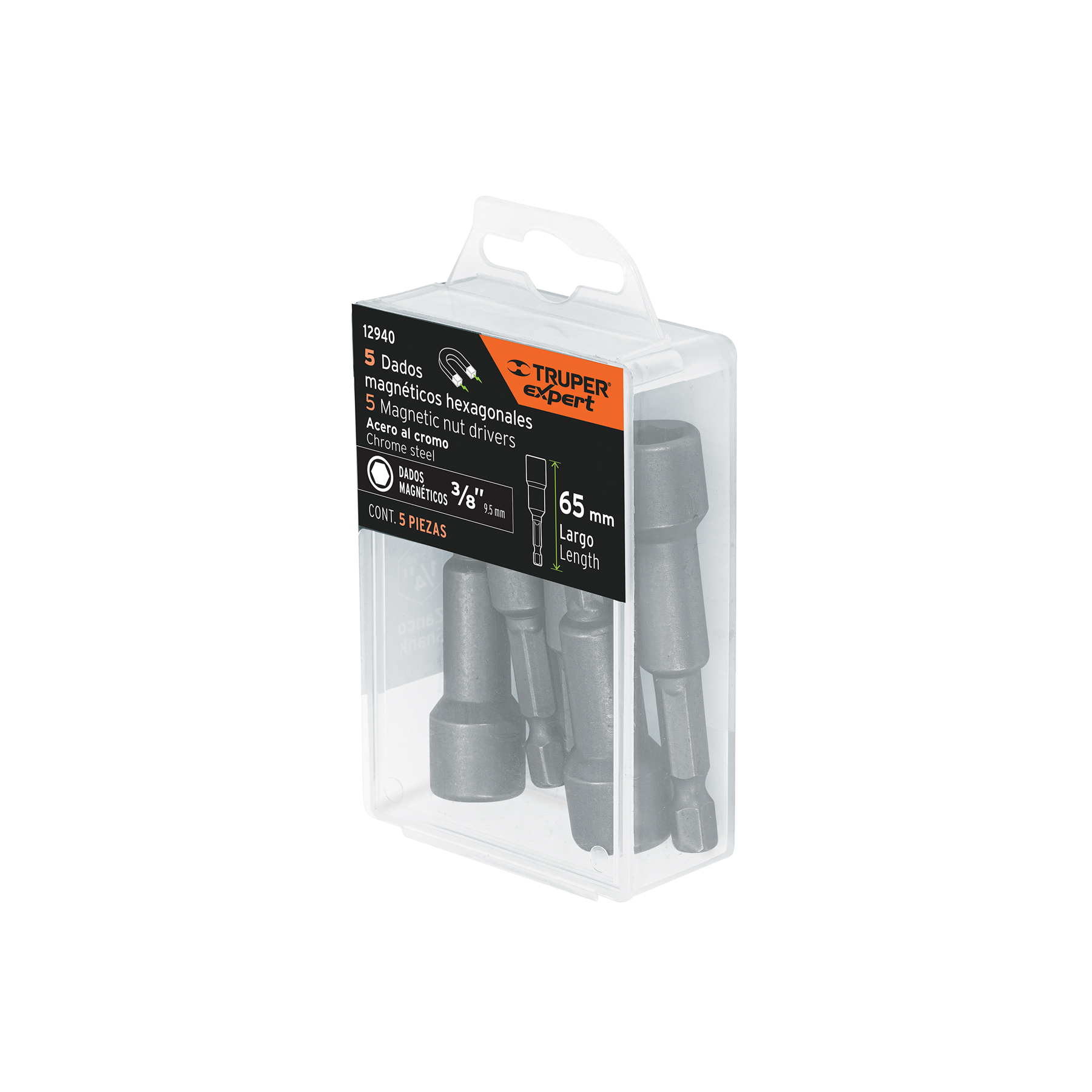 Estuche con 5 dados magnéticos de 3/8" largo 2-1/2", EXPERT