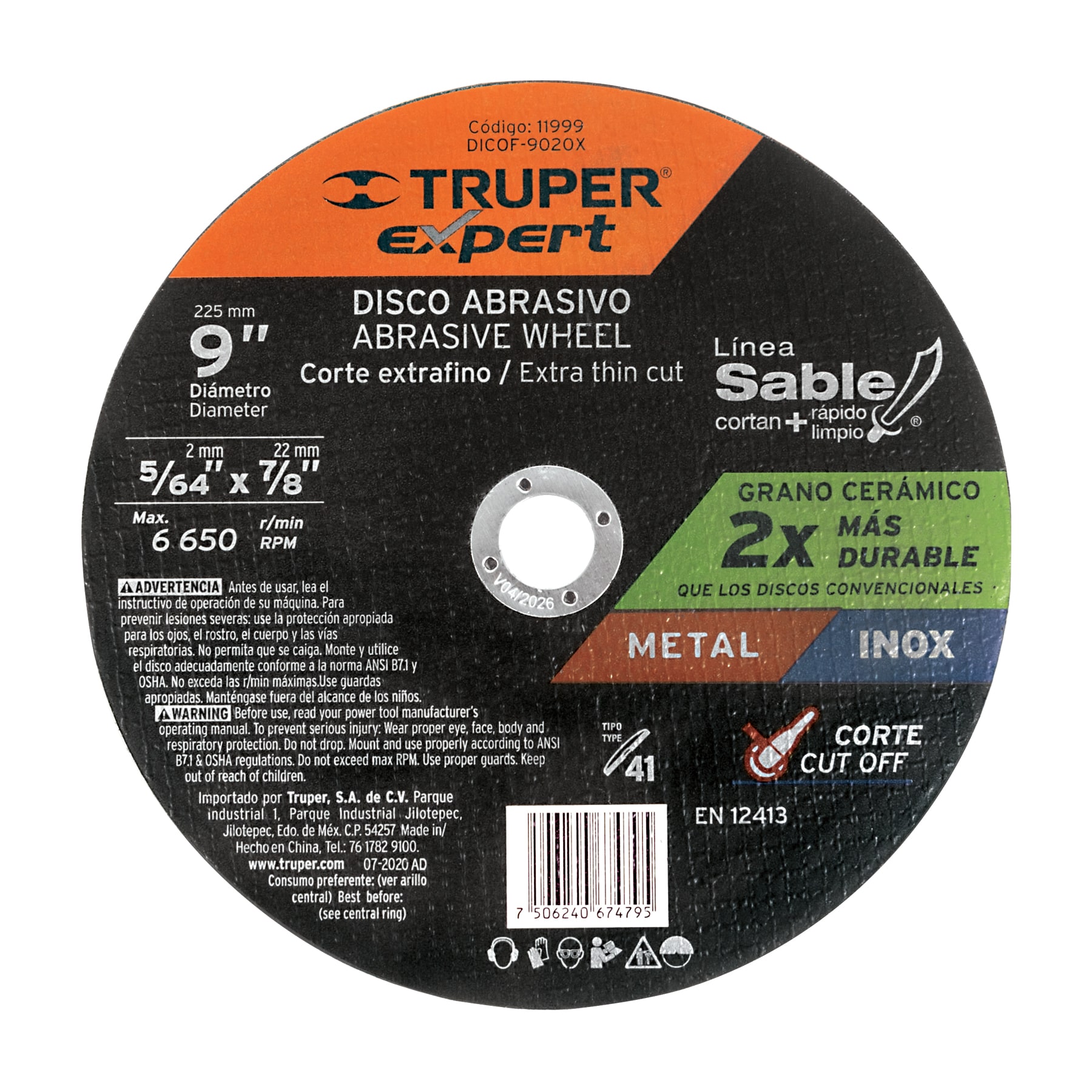 Disco abrasivo de corte preciso metal 9" x 2 mm, EXPERT