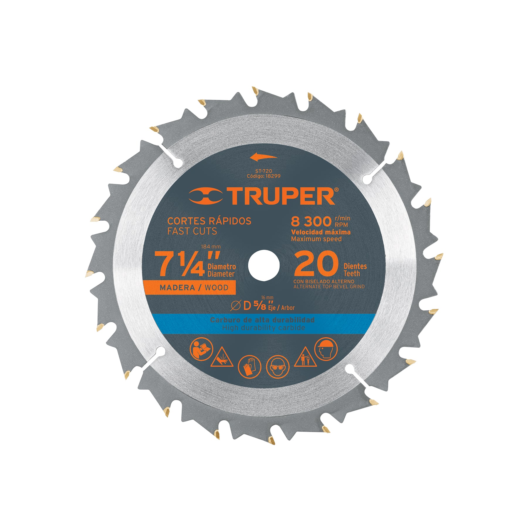 Disco sierra 7- 1/4" para madera, 20 dientes centro 5/8"