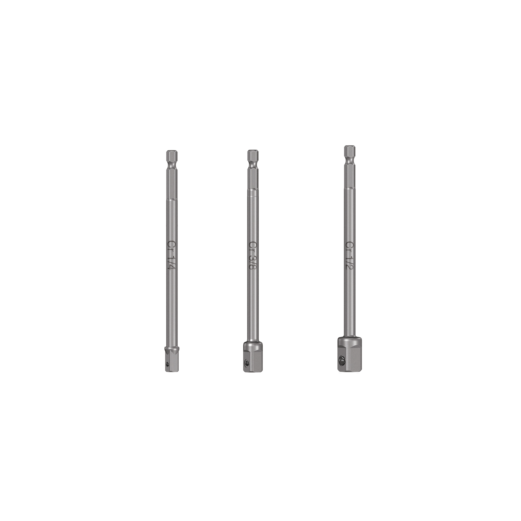 Juego de 3 adaptadores largos para dados de 1/4, 3/8 y 1/2"
