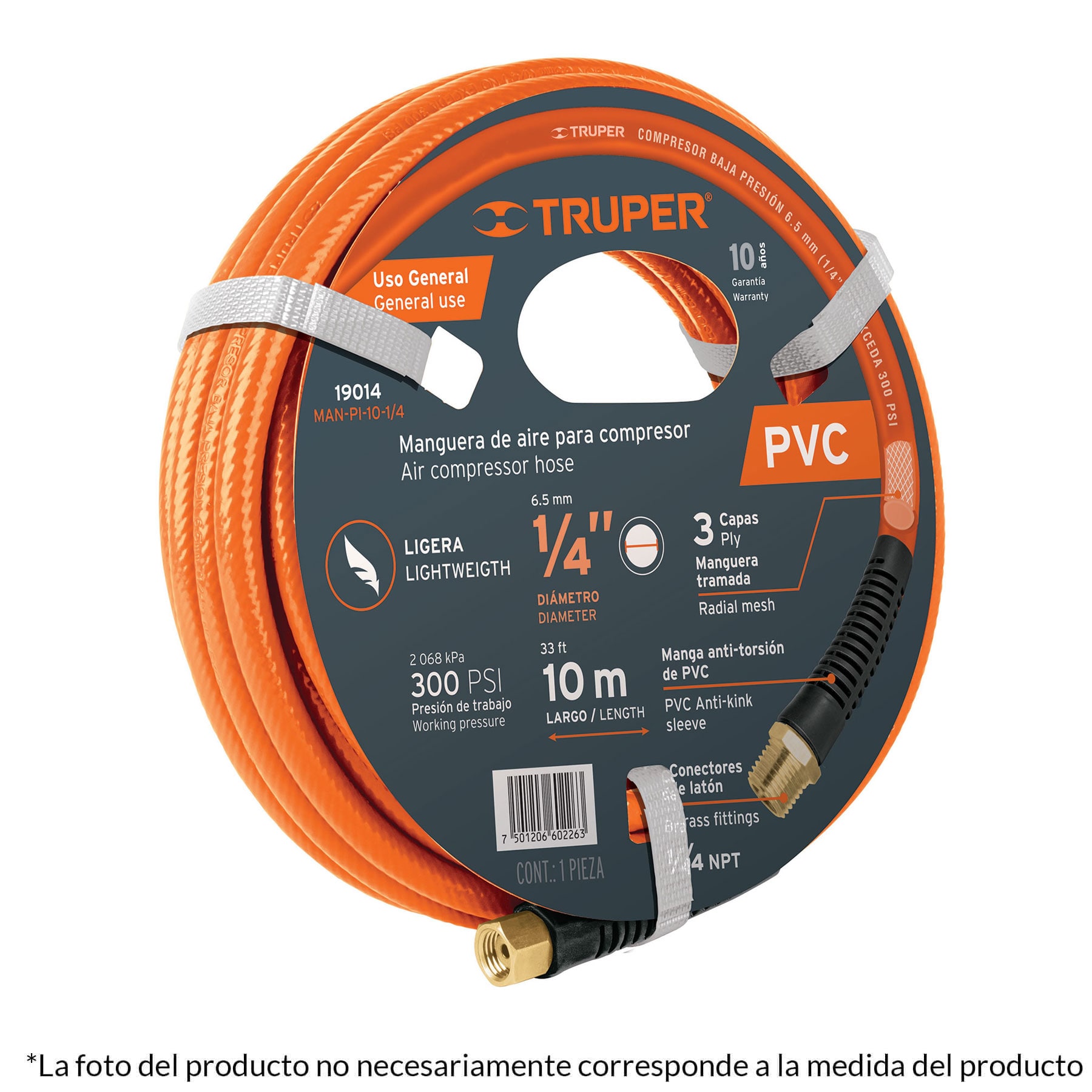 Manguera para compresor, de PVC, 15m x 3/8", TRUPER