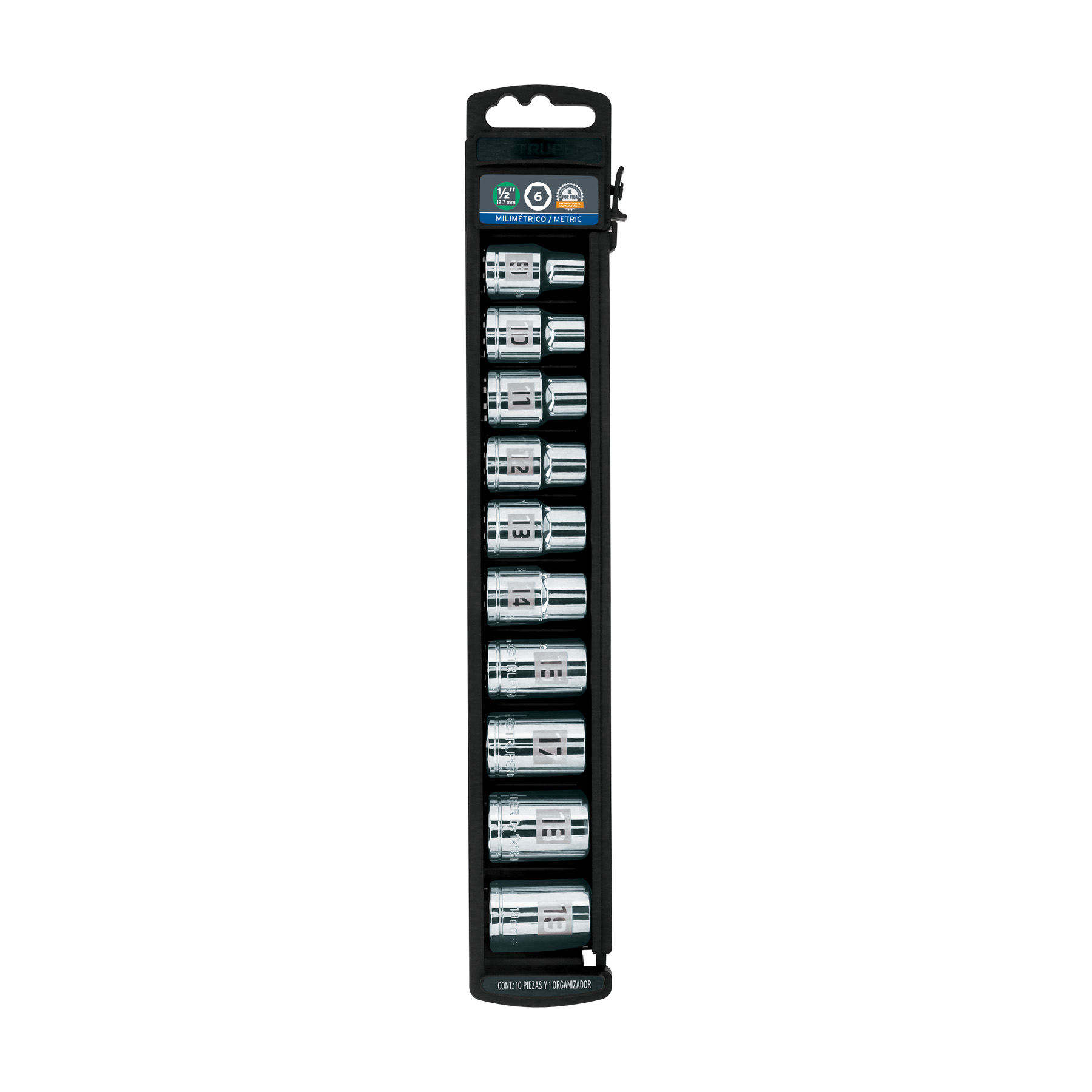 Juego de 10 dados cuadro 1/2" mm, TRUPER