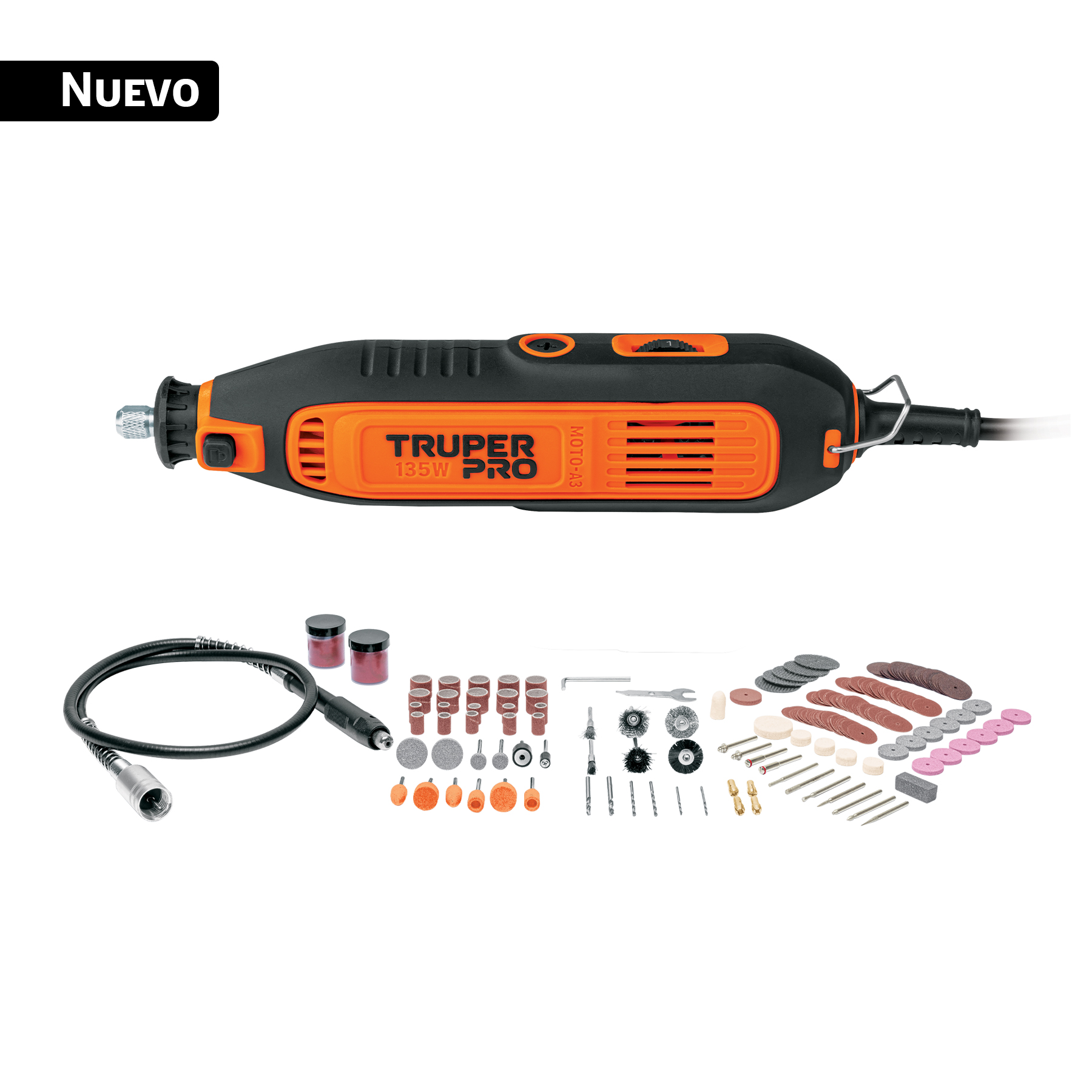 Herramienta rotativa 135W con 211 accesorios, TRUPER PRO