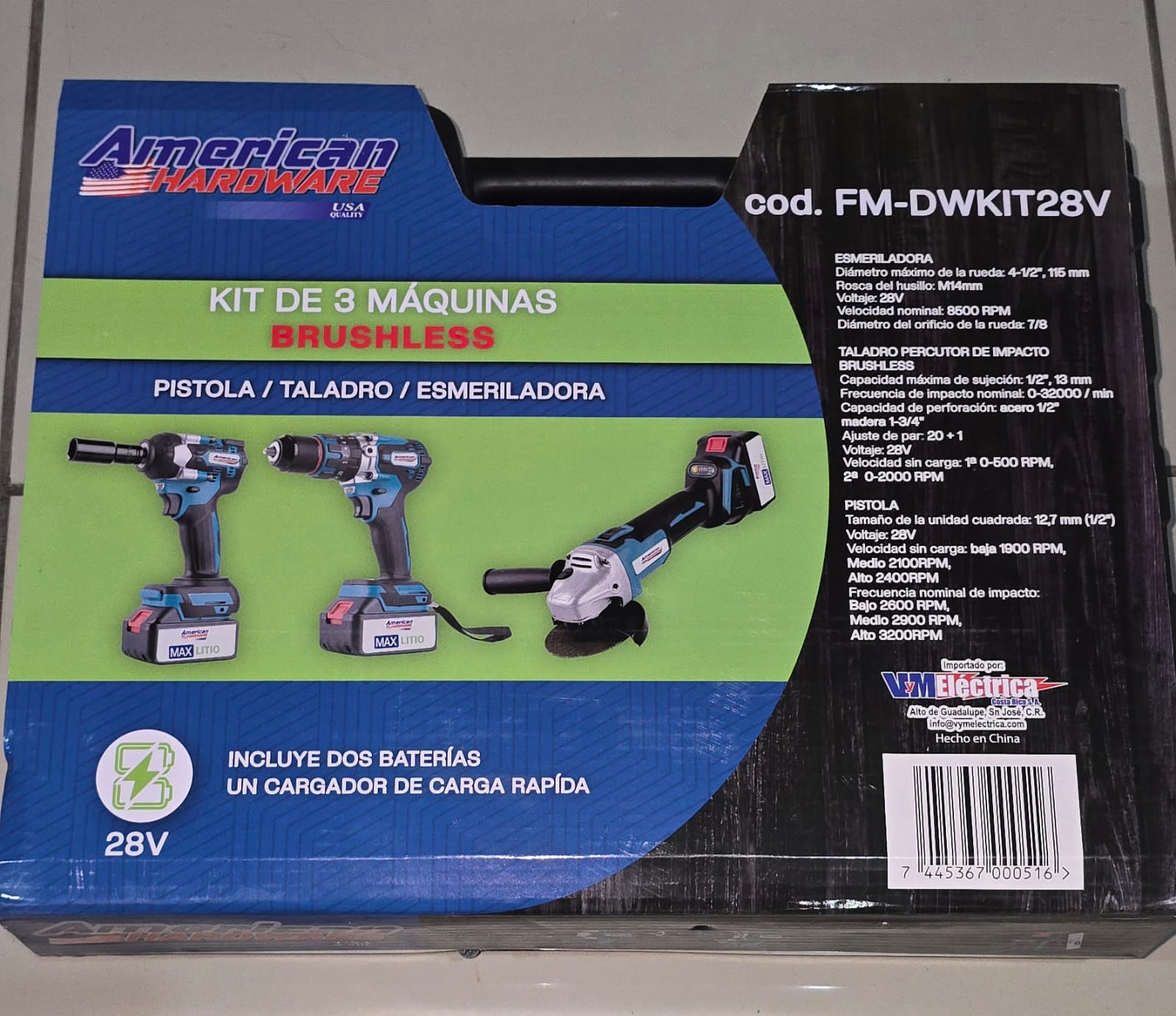 KIT INALAM TALADRO,ESMERILAD,Y PISTOLA IMPACTO BRUSHLESS 2 BAT FM-DWKIT AMERICAN