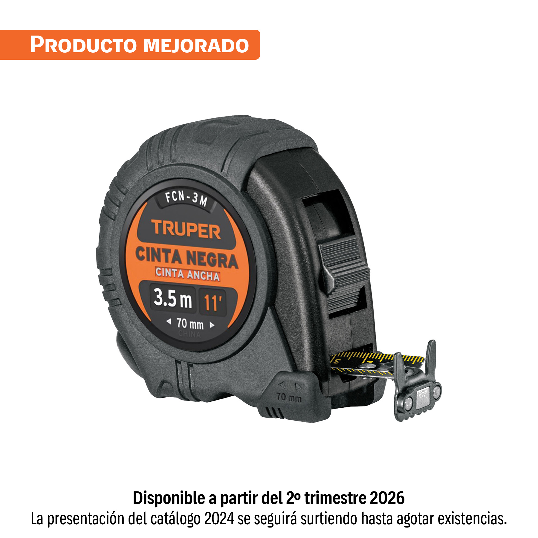 Flexómetro contra impactos 3 m, Cinta Negra 13 mm, TRUPER