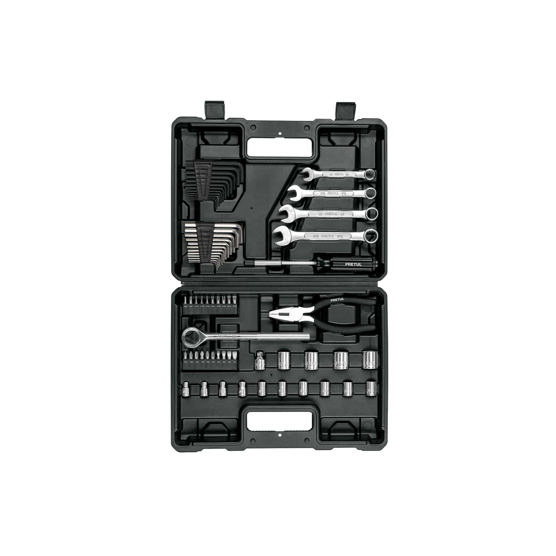 Juego de 66 herramientas 1/4" y 3/8" para mecánico, PRETUL