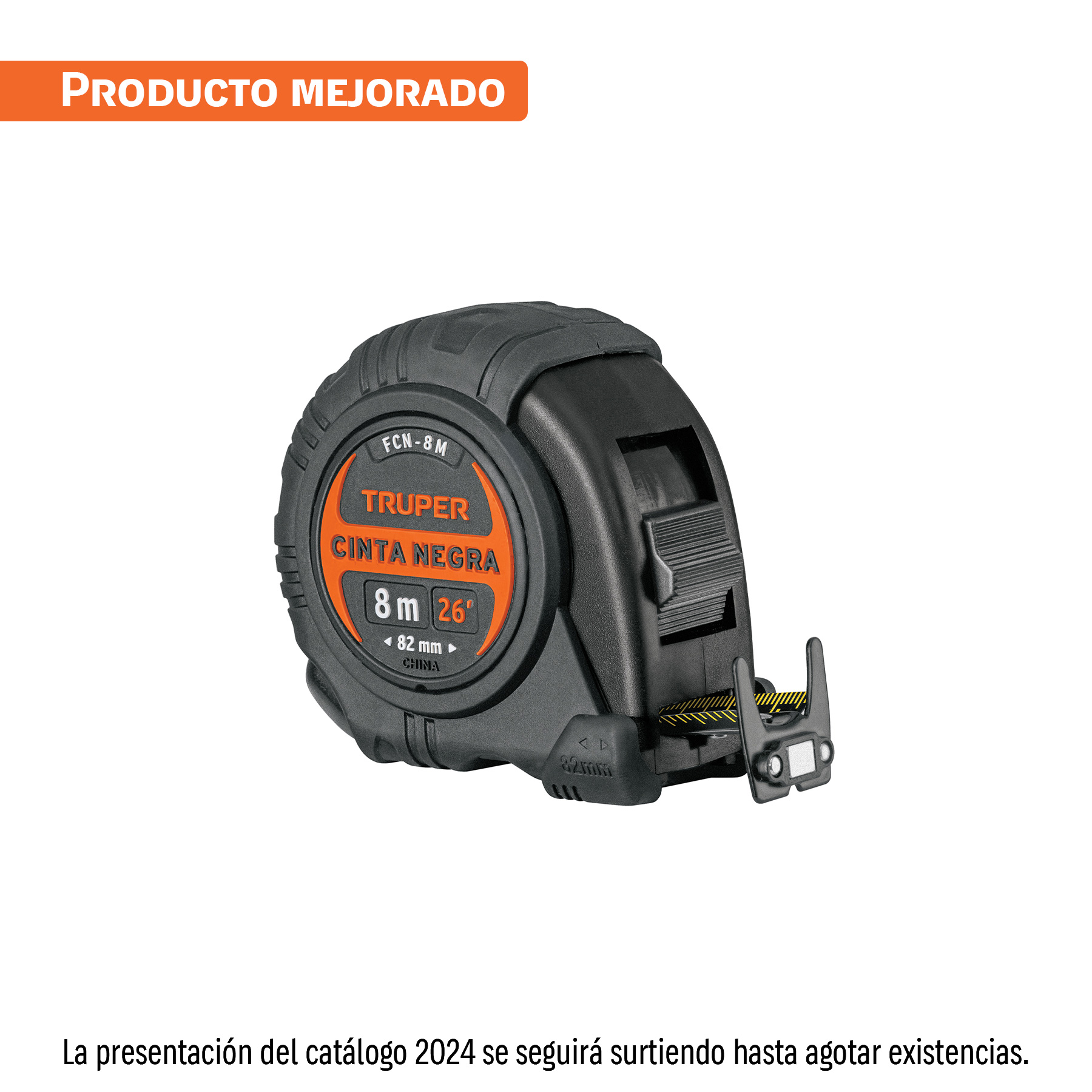 Flexómetro contra golpes 8 m, Cinta Negra 25 mm, TRUPER