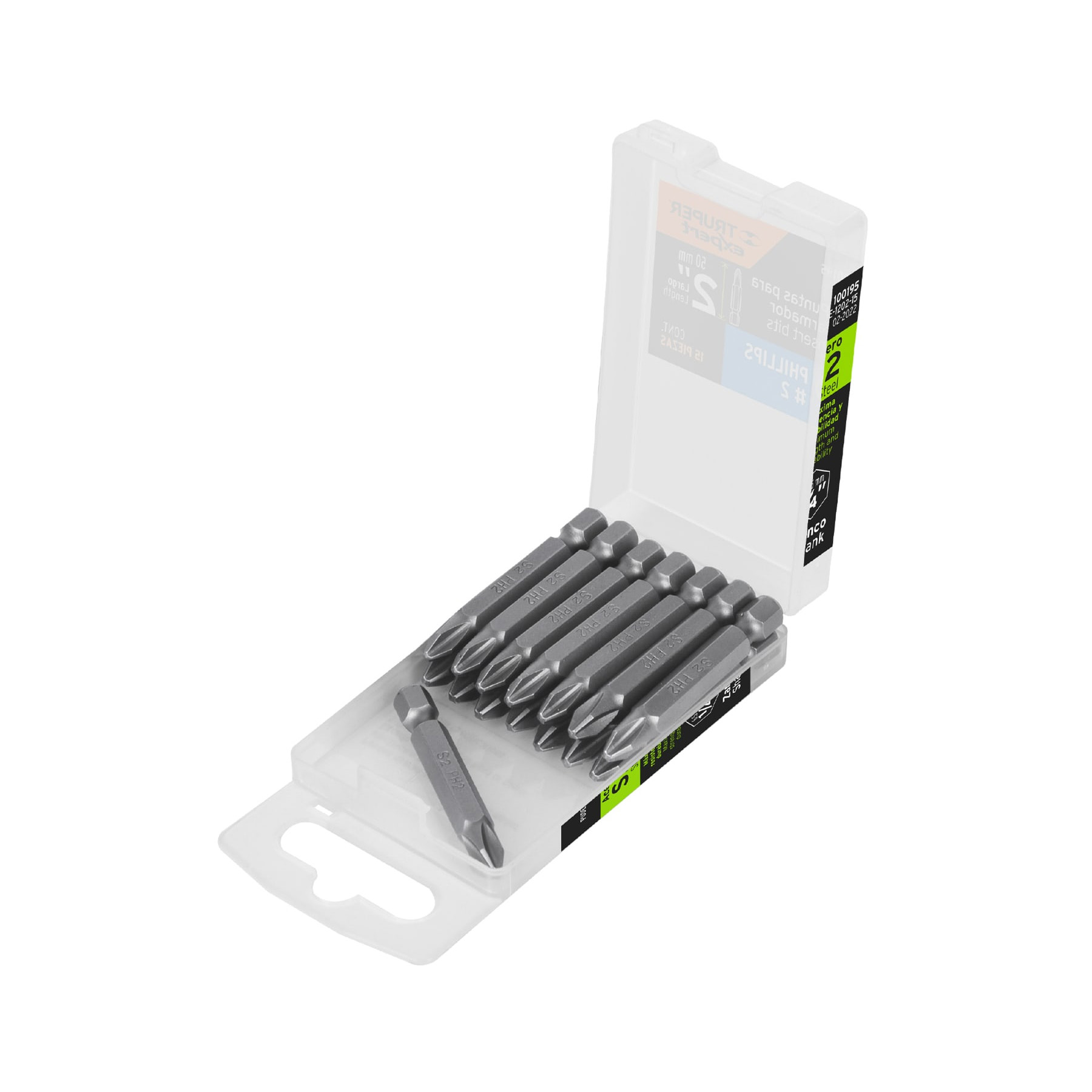 Estuche con 15 puntas de cruz PH2 largo 2", TRUPER EXPERT