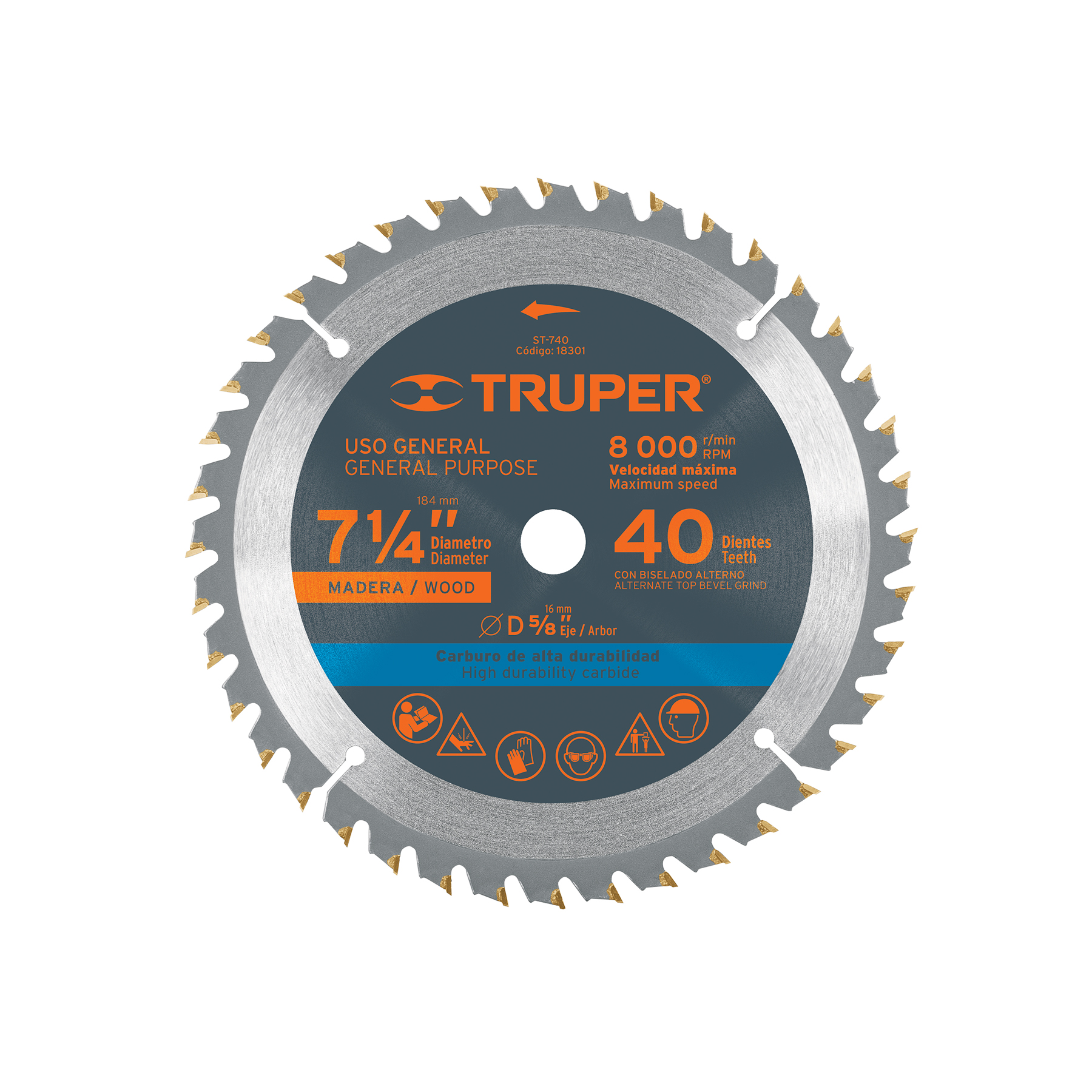 Disco sierra 7- 1/4" para madera, 40 dientes centro 5/8"