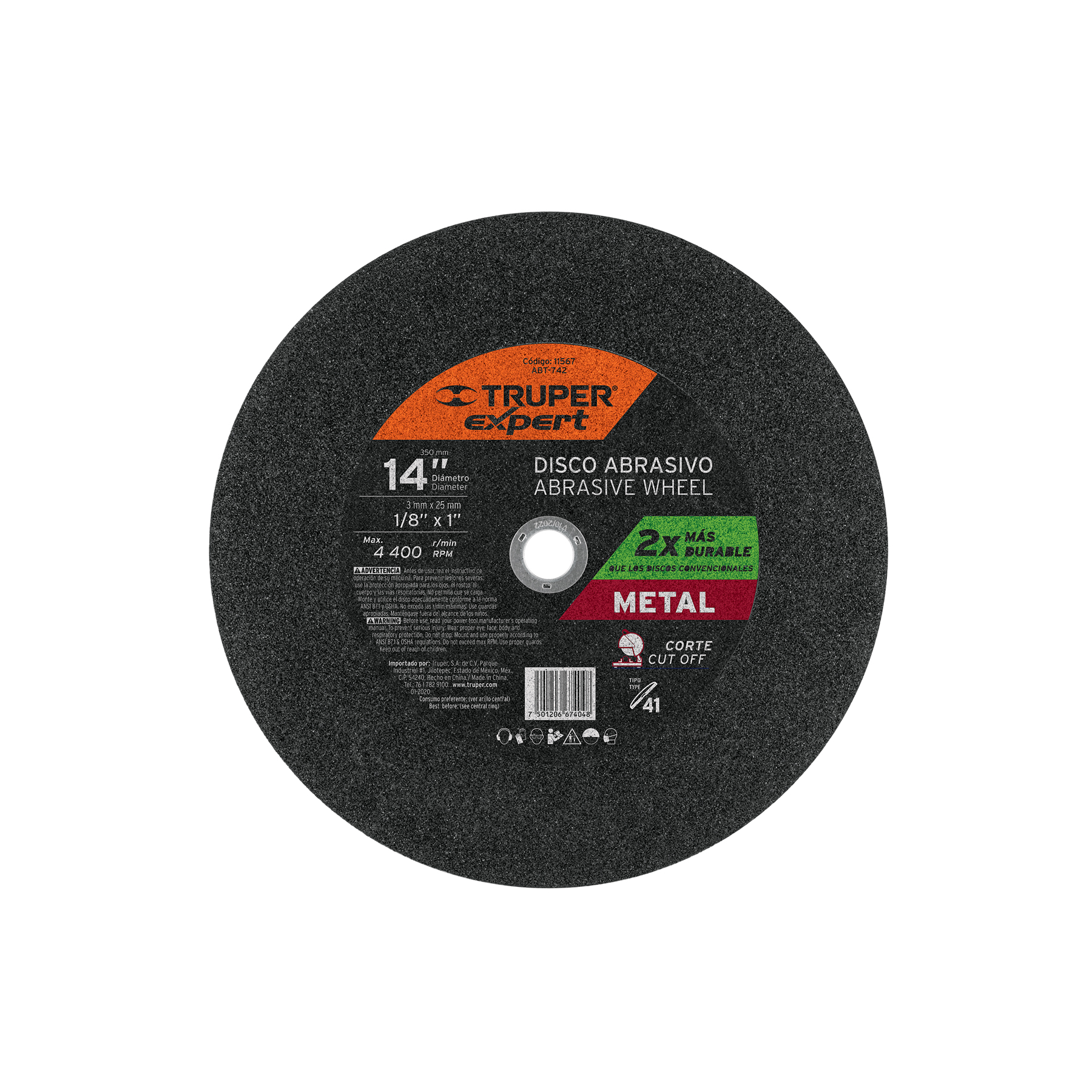 Disco Tipo 41 de 14" x 3.4 mm para corte de metal, EXPERT