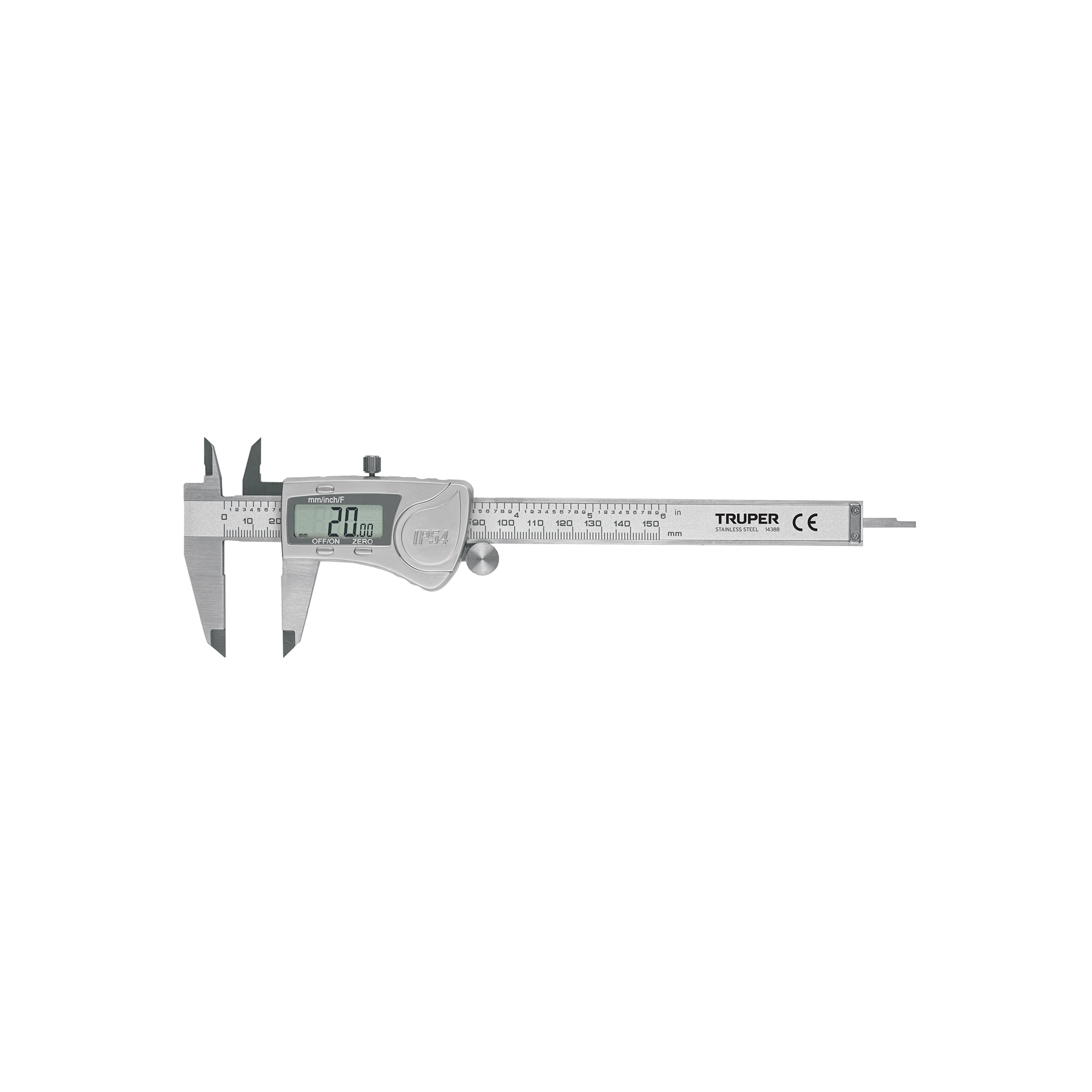Calibrador vernier digital 6", acero inox, std y mm, TRUPER