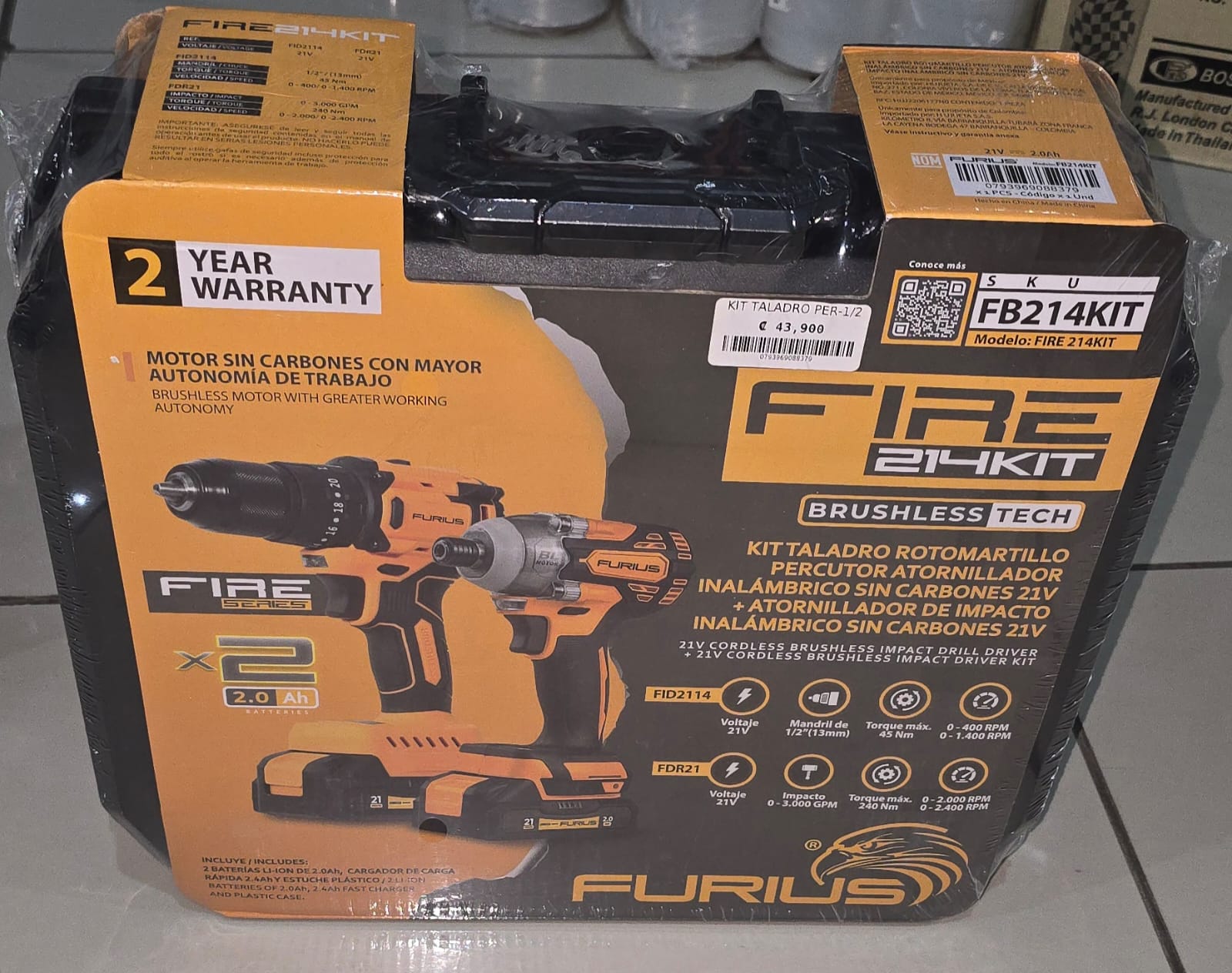 KIT TALADRO PER-1/2 45nm + ATORNILLADOR IMPACT 0-2000 FURIUS BAT-CAG HEFUFB214KIT