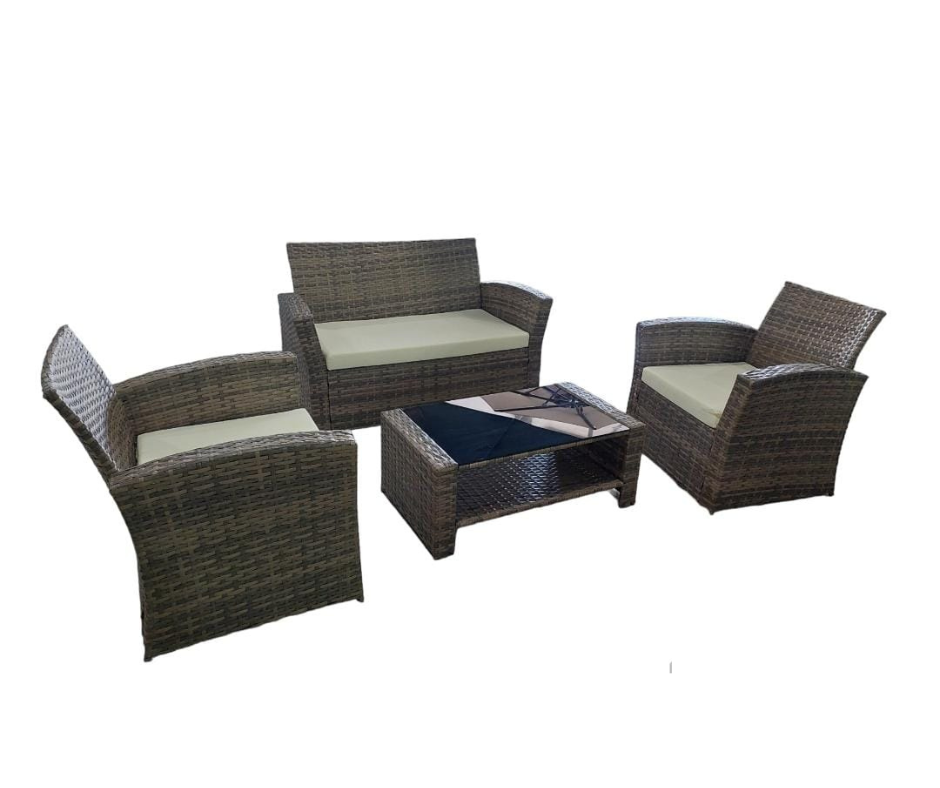 JUEGO TERRAZA 4 PIEZAS CONVERSATION SET, 2 SILLONES, 1 SILLON, MESA VIDRIO TEMPLAD, RATAN OUTTER HL-4S-13020