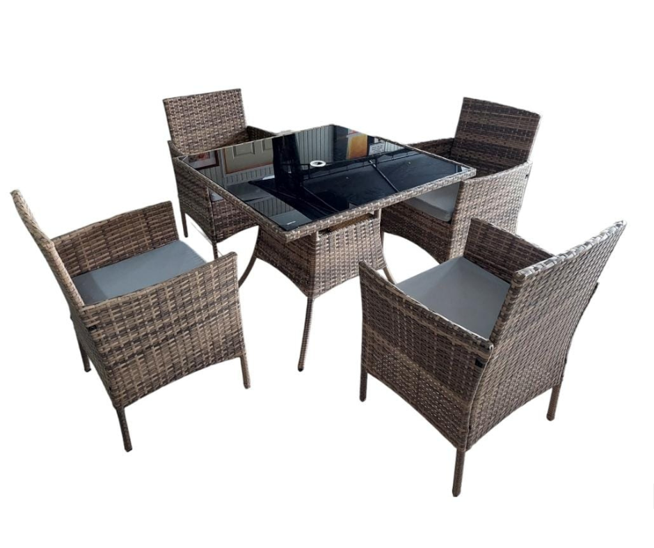 JUEGO TERRAZA 5 PIEZAS DINNING SET, MESA ALTA VIDRIO TEMPLADO, 4 SILLAS, OUTTER COM12306