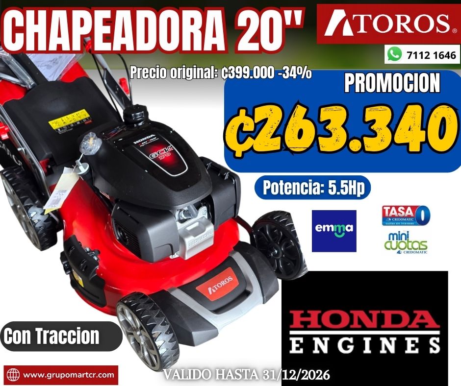CHAPEADORA 20" 5.5HP (HONDA) CON TRACCION 3 EN 1 GASOLINA ATOROS CHONDA201T